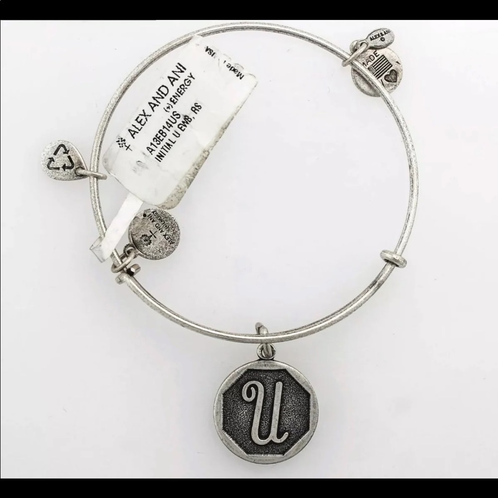 Alex And Ani Initial U Charm Rafaelian Silver Finish Bangle Bracelet